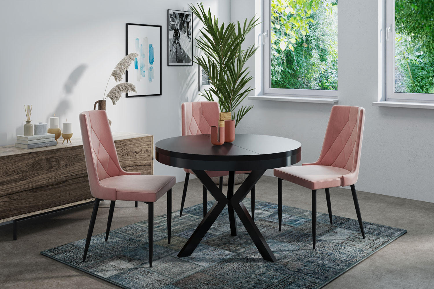 ESSTISCH Velma runder ausziehbarer, Schwarz 100-140/100/76 cm - Schwarz, Holzwerkstoff/Metall (100/100/76cm) - WFL GROUP