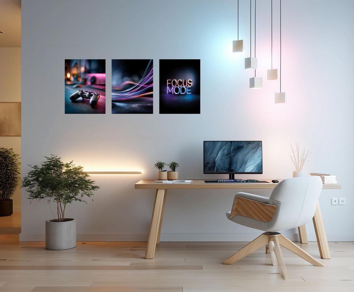 BILDERSET 3er-Set 30x40 cm Gaming neon Jugendzimmer - Beige, Kunststoff (30/40cm) - artissimo