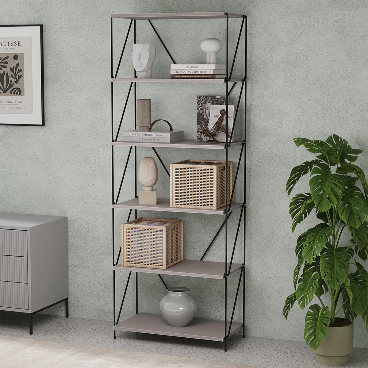 BÜCHERREGAL Ravix Greige/Schwarz 60 x 166.5 cm - Schwarz/Grau, Holzwerkstoff (60/166.5/30cm) - Vicco