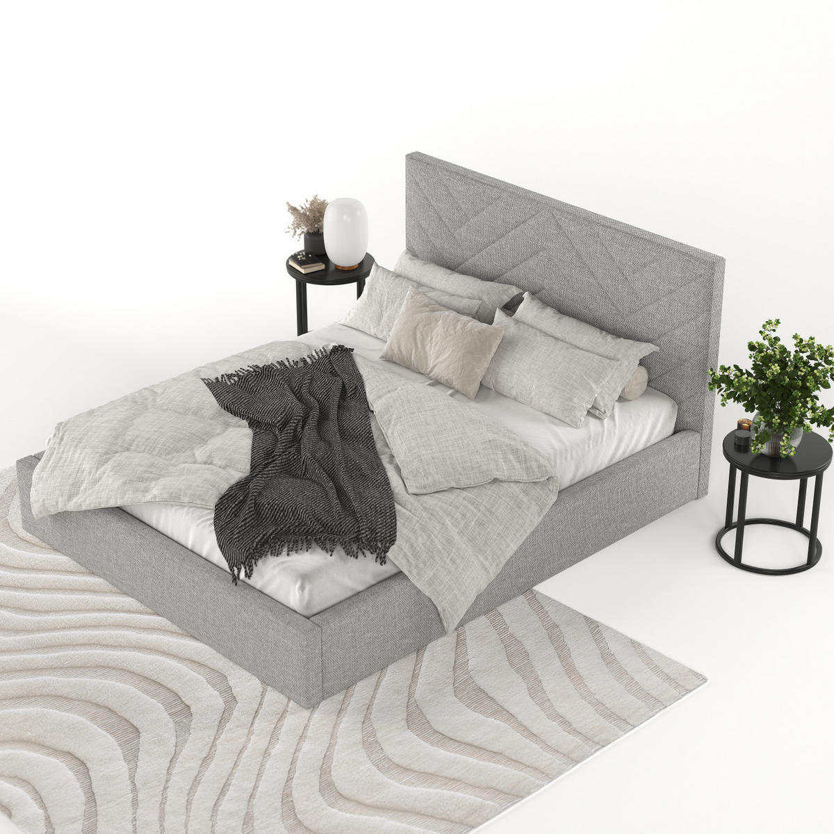 POLSTERBETT Arco 160/200 cm Hellgrau im Inari Stoff - Hellgrau/Schwarz, Holz/Holzwerkstoff (160/200cm) - AltaBeds