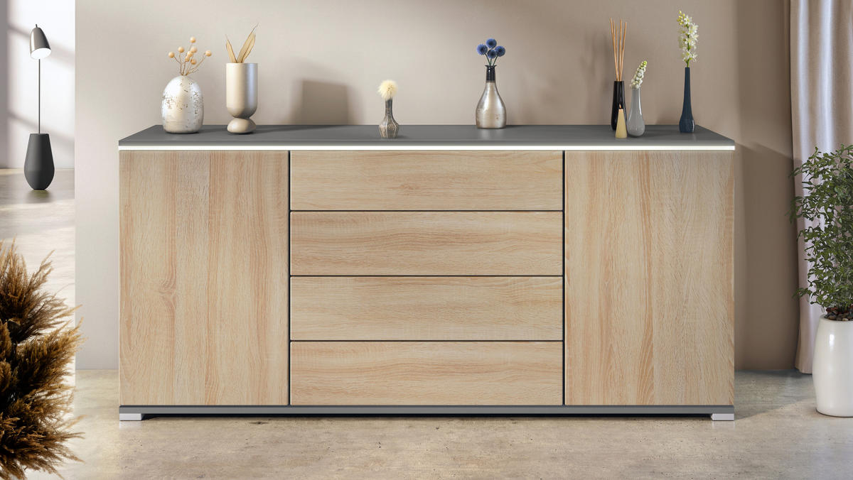 SIDEBOARD Faro Eiche sägerau - Eiche San Remo, Holzwerkstoff (166.5/75.5/35cm) - Vladon