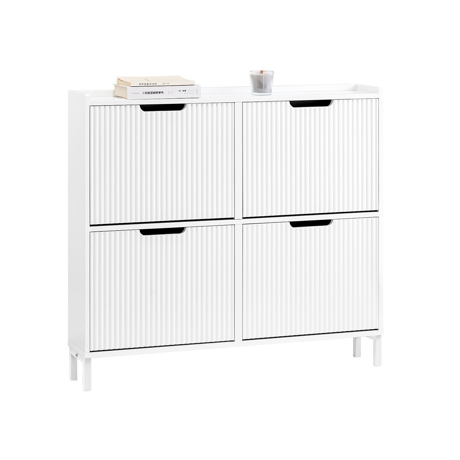SCHUHSCHRANK mit 4 Klappen schmal 100x91x19cm Weiß - Weiß, Holzwerkstoff/Metall (100/91/19cm) - SoBuy