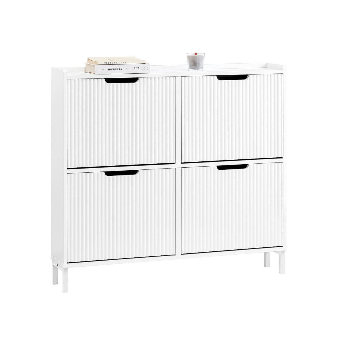 SCHUHSCHRANK mit 4 Klappen schmal 100x91x19cm Weiß - Weiß, Holzwerkstoff/Metall (100/91/19cm) - SoBuy