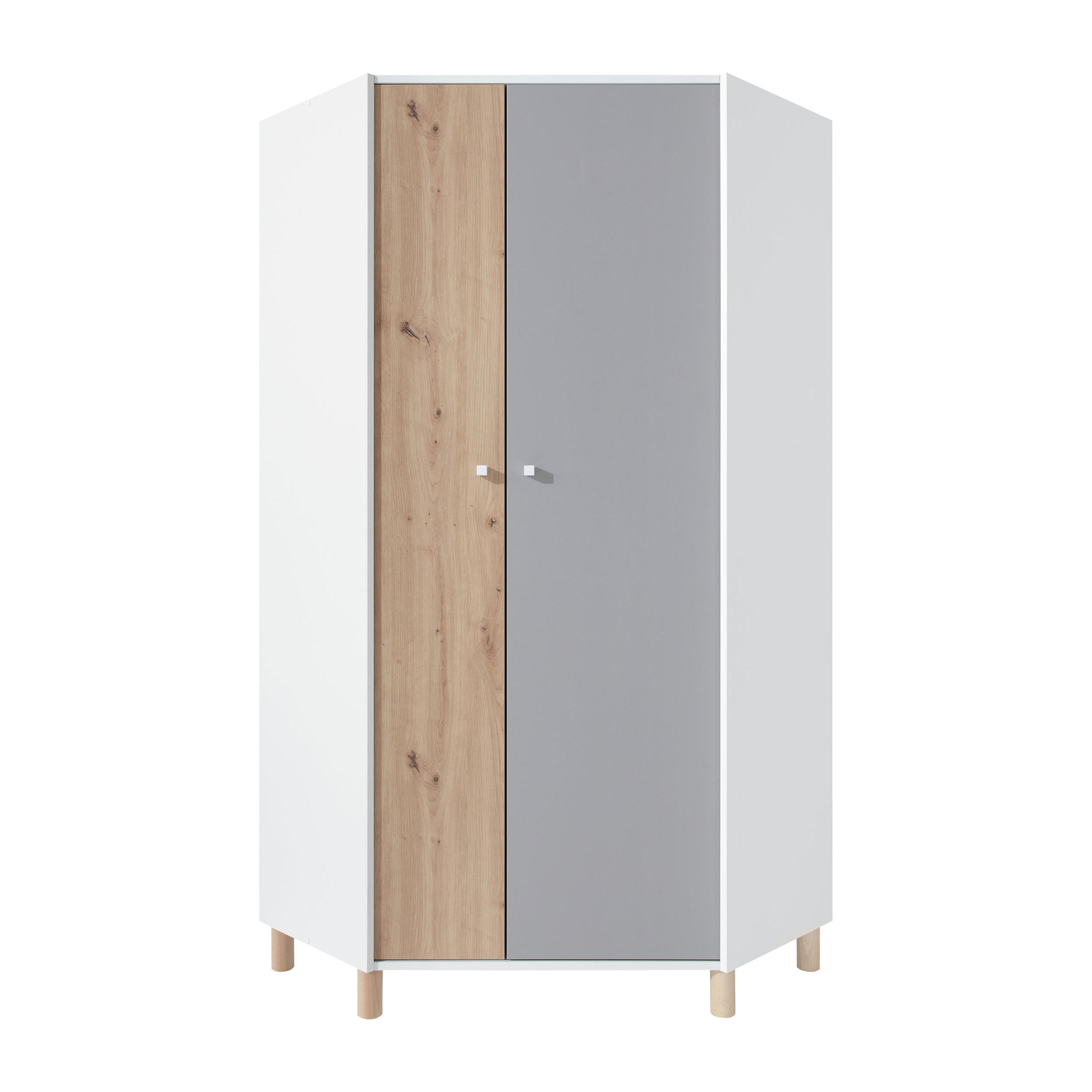 Beautysofa Drehtürenschrank Weiß, Grau, Eiche Artisan 90x190x90 cm