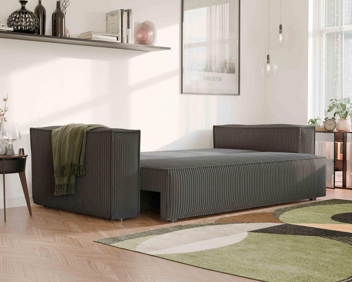 SOFA mit Schlaffunktion und Bettkasten, Dunkelgrau - Dunkelgrau/Grau, Holzwerkstoff/Textil (240/84/105cm) - Idohome