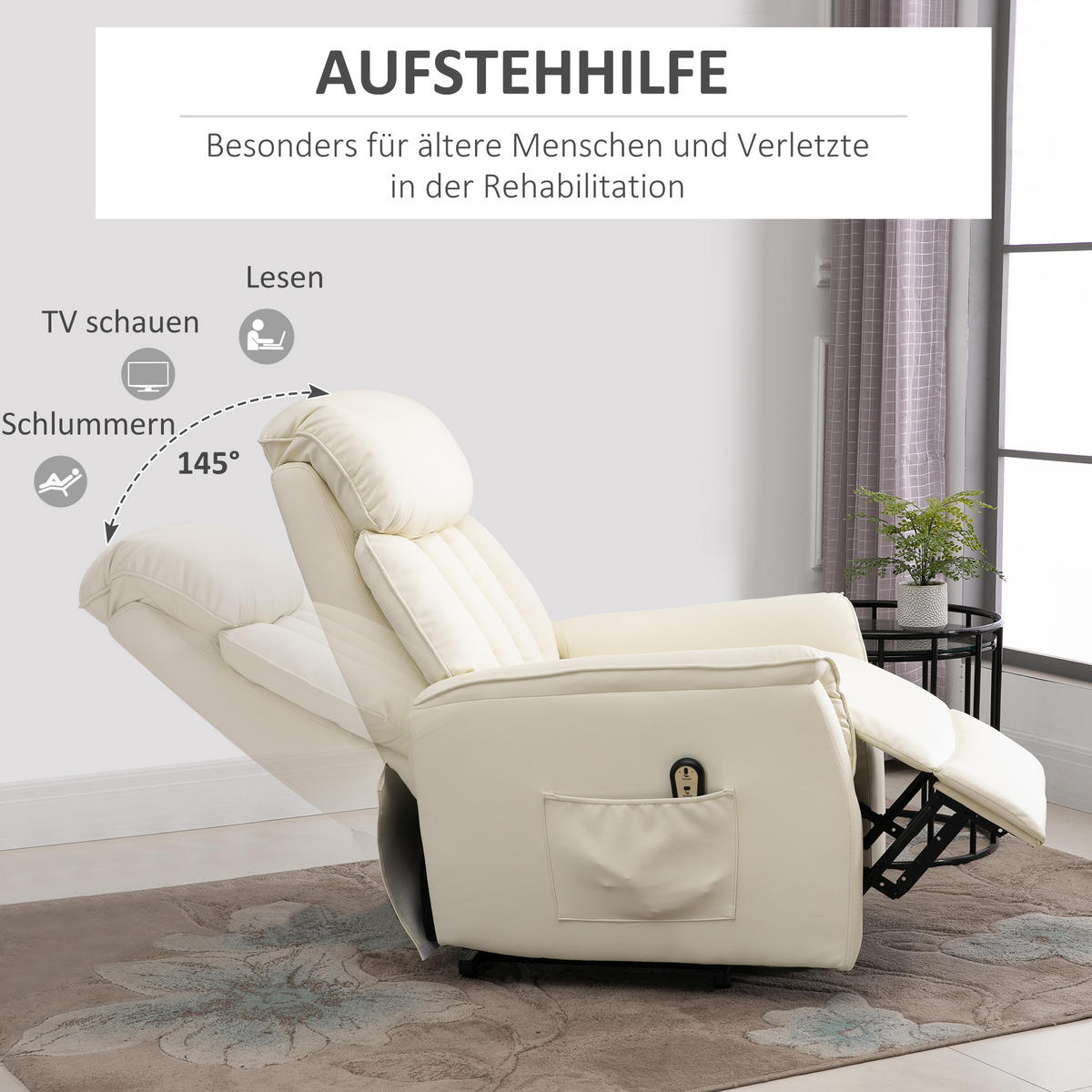 SESSEL mit Aufstehhilfe Kunstleder Beige - Beige, Kunststoff (94/104/80cm) - HOMCOM