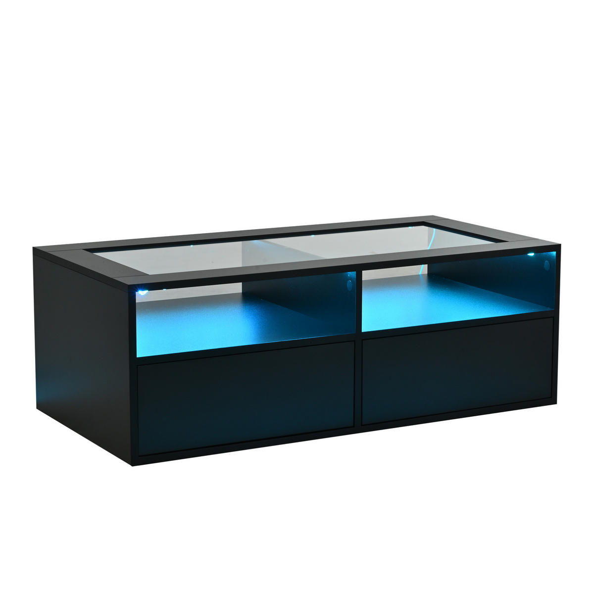 KONFERENČNÍ stolek se sklem a LED, 100/50/35 cm černý, se 2 zásuvkami - černá, sklo (100/50/35cm) - BEAOK