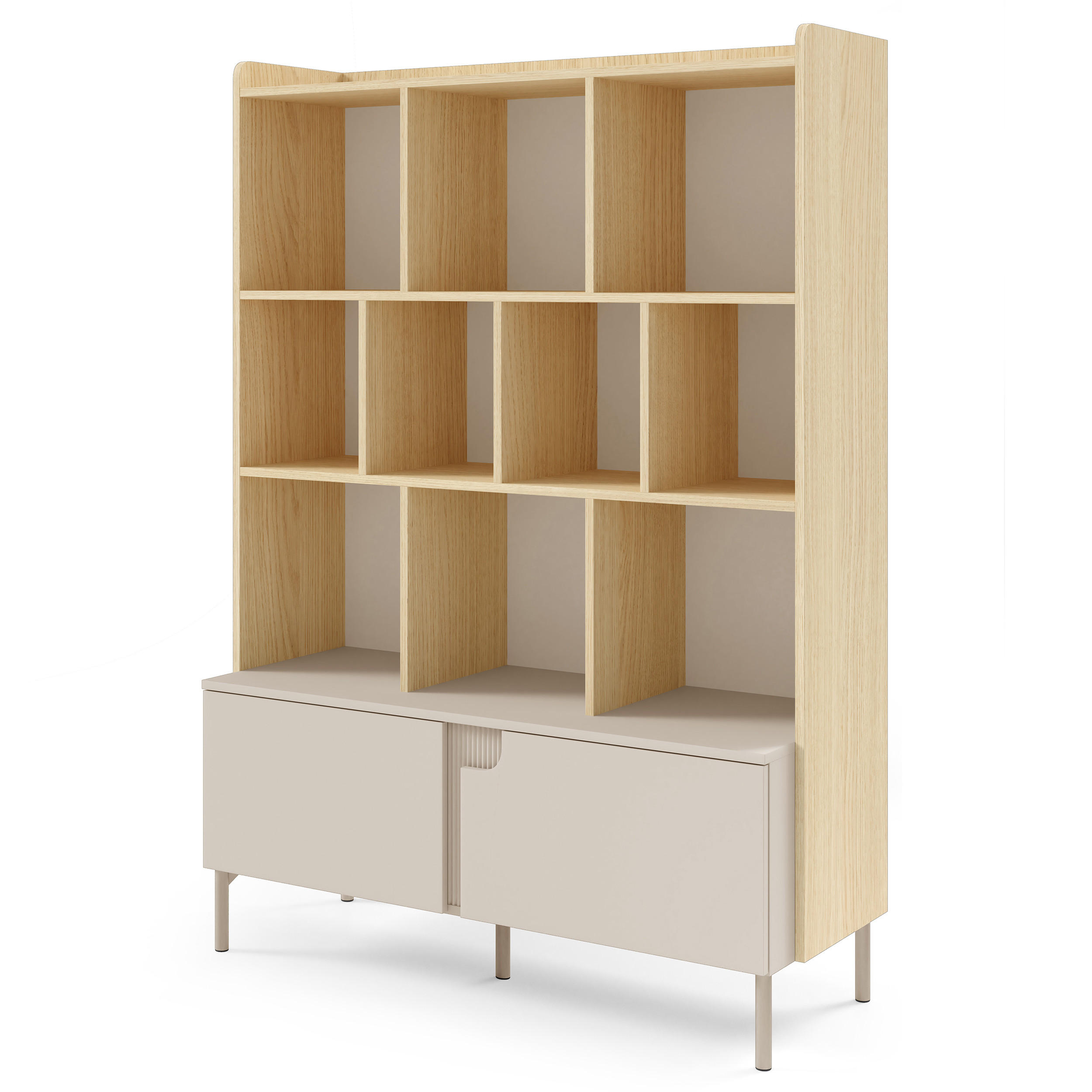 BÜCHERREGAL Positivo mit 1 Tür und 1 Schublade, 110 cm, Mavelie-Eiche + Macadamia - Eichefarben, Holzwerkstoff (113/195/42cm) - Beautysofa