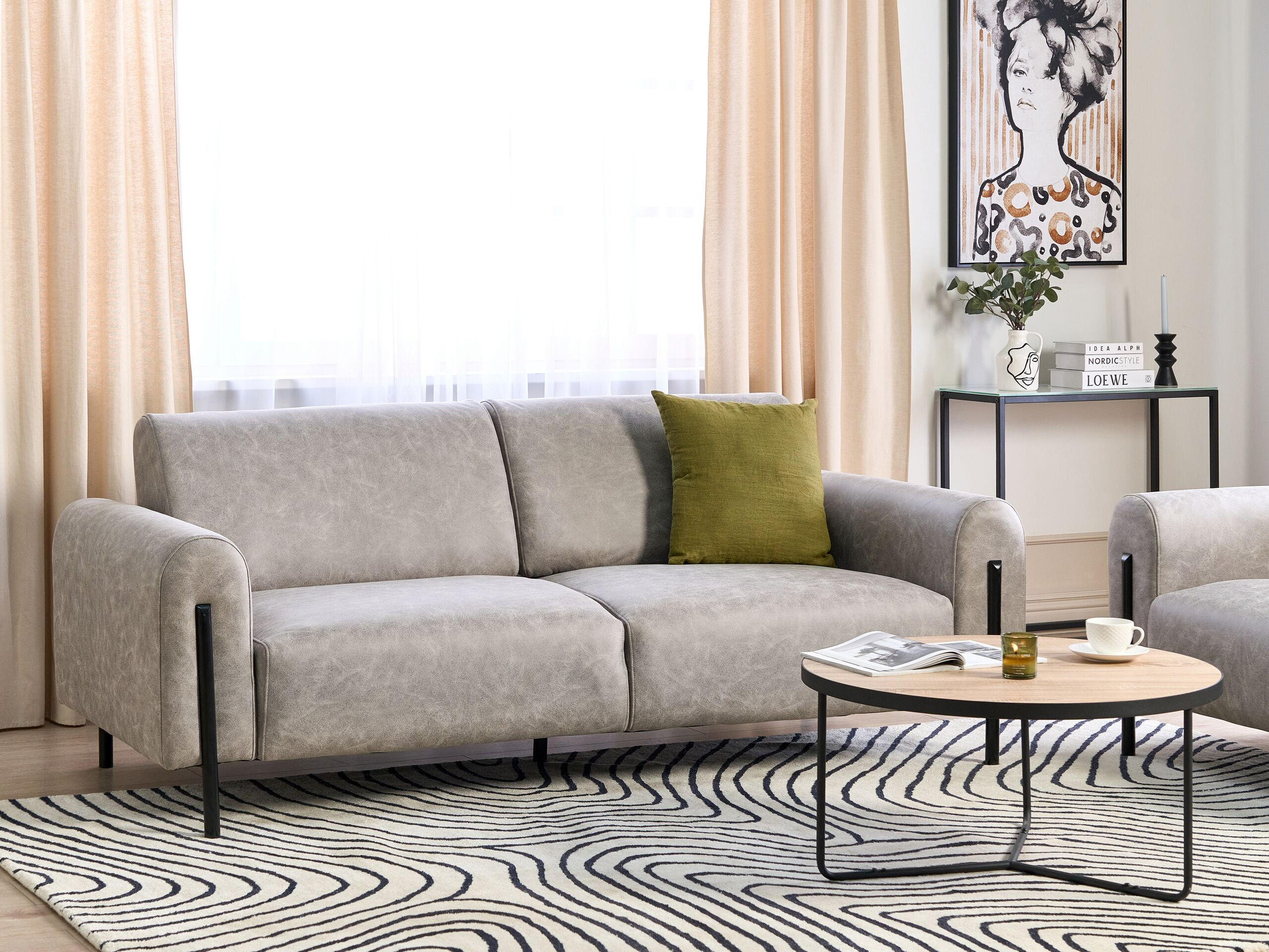 3-SITZER-SOFA Lederoptik hellgrau Askim - Schwarz/Grau, Textil (207/87/89cm) - Beliani