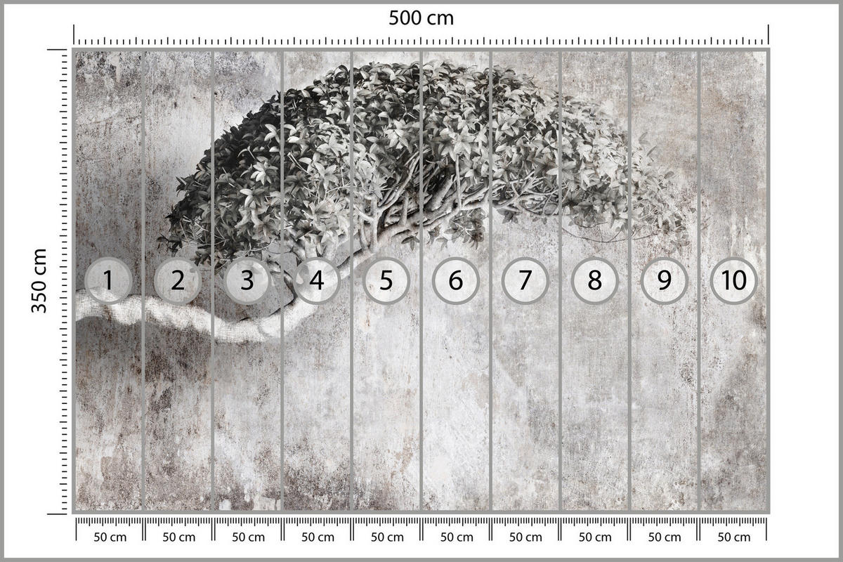 FOTOTAPETE Abstrakter Baum Beton 3D Effekt 500x350 - Beige/Schwarz, Papier (500/350cm) - Muralo