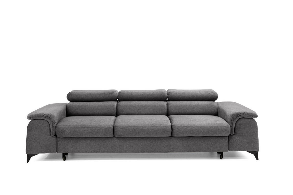 3-SITZER-SOFA PLAZA mit Schlaffunktion 127x195 Velours Grau - Schwarz/Grau, Holz/Textil (260/90/100cm) - Muffo