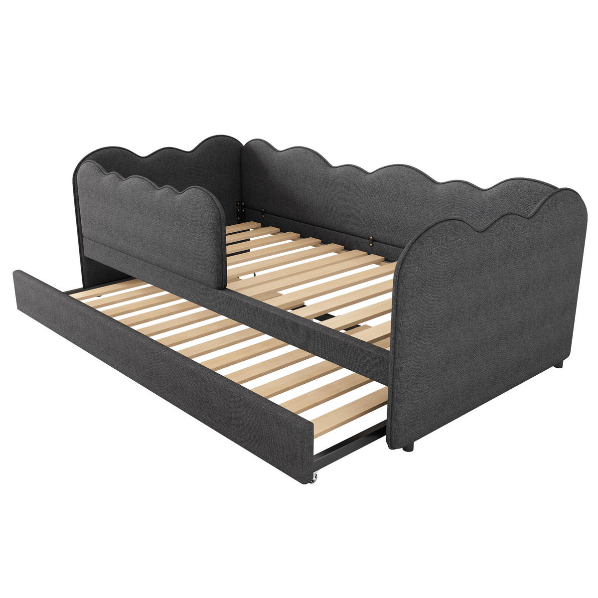 POLSTERBETT aus Leinen 90x190 cm in Grau mit Ausziehbett - Grau, Textil (90/190cm) - Modfu