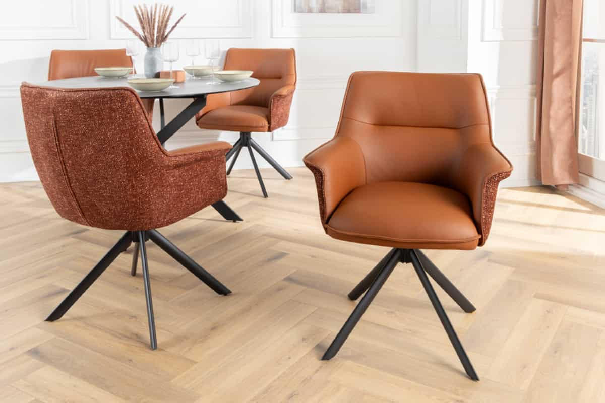 STUHL LE GRAND Echtleder Cognac 90 cm - Schwarz/Braun, Leder/Textil (68/87/68cm) - riess-ambiente