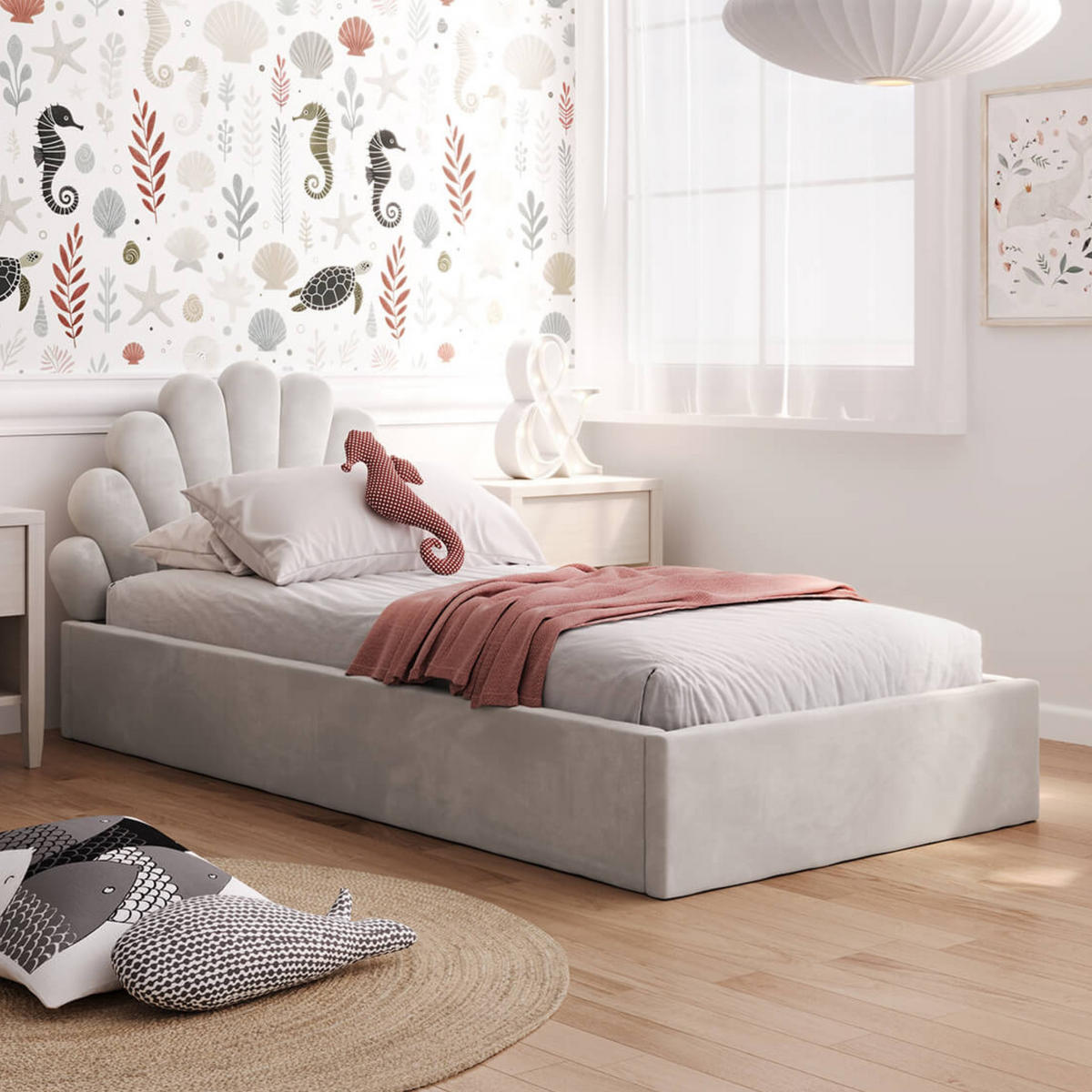 KINDERBETT 90x200 cm mit Stauraum in Grau - Grau, Naturmaterialien/Metall (90/200cm) - Kids Collective