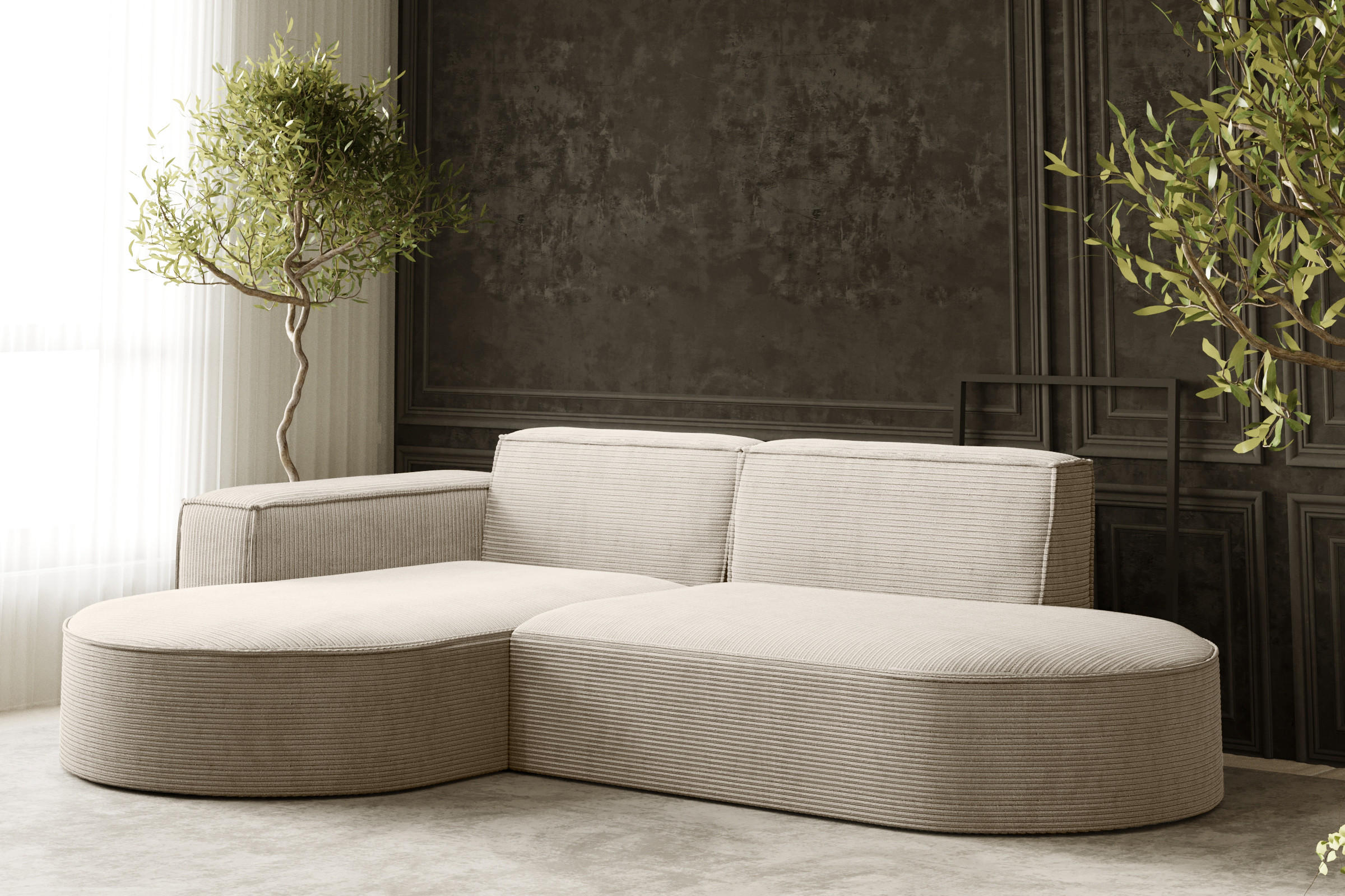 ECKSOFA Modena Studio, Cord Stoff Beige Links - Beige, Holzwerkstoff/Textil (165/236cm) - Kaiser Möbel
