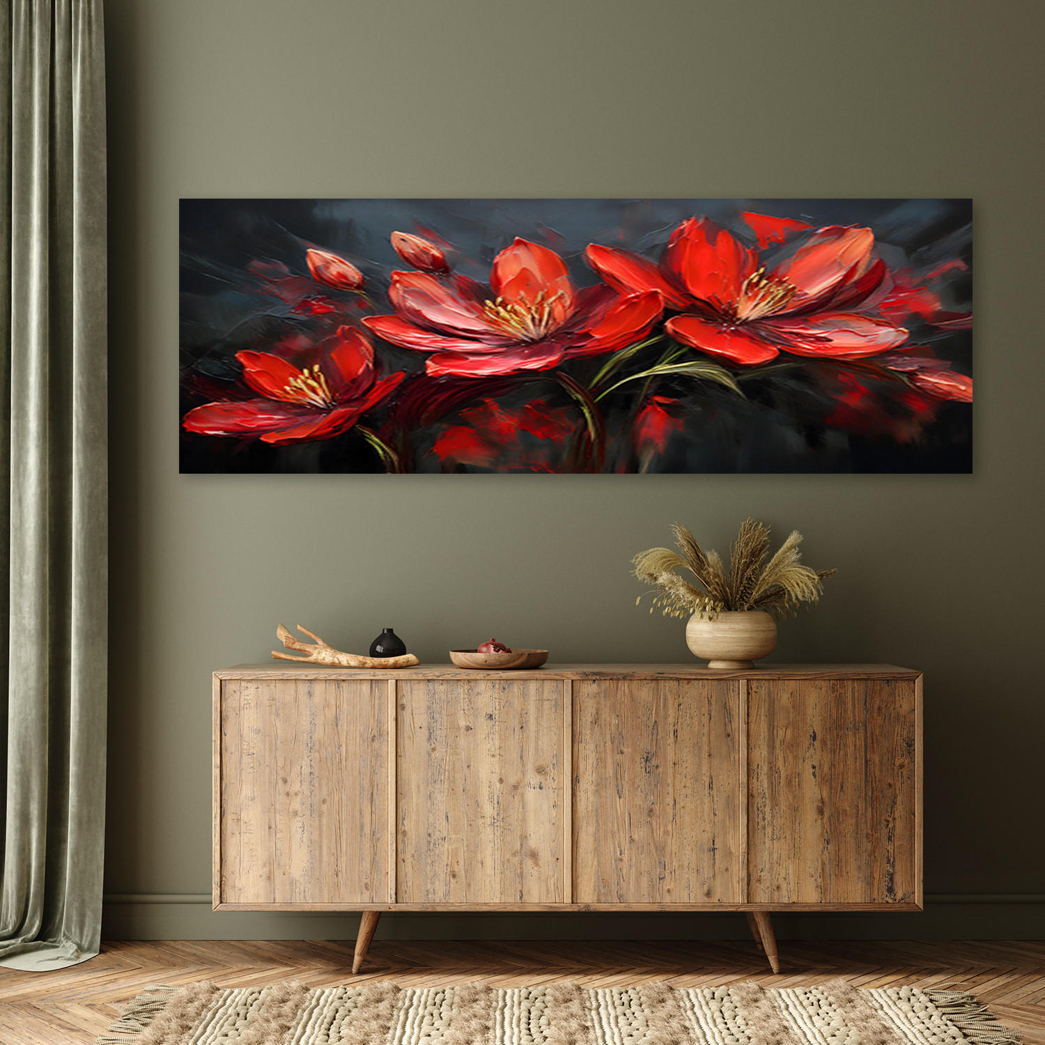 WANDBILD rot bemalte mohnblumen - Rot, Textil (90/30cm) - Feeby