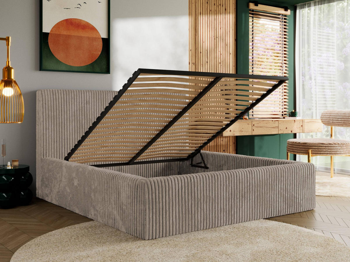 POLSTERBETT TILIANO CLASSIC 140/200 - Hellbraun Cord - Multipocket-Matratze - Hellbraun, Textil (140/200cm) - MKS