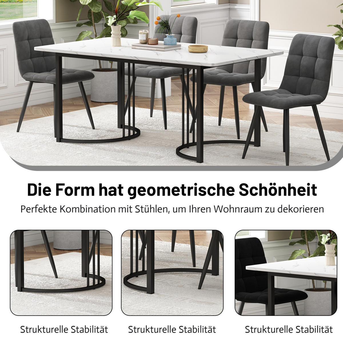 ESSTISCH 140/75/80 cm Weiß aus MDF und Metall mit verstellbaren Füßen - Weiß, Holzwerkstoff (140/80/75cm) - OKMYHOME