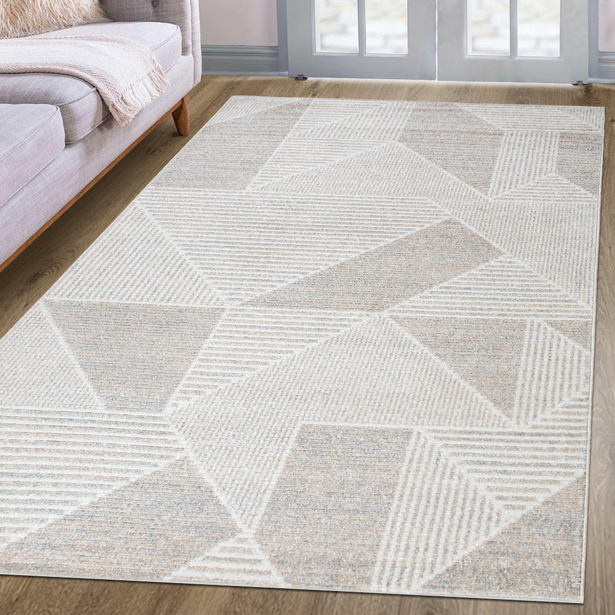 TEPPICH Harmonia geometrisches Design Dreieck Hoch-Tief-Effekt beige 160 x 230 cm - Beige/Creme, Kunststoff/Textil (160/230cm) - oKu-Tex