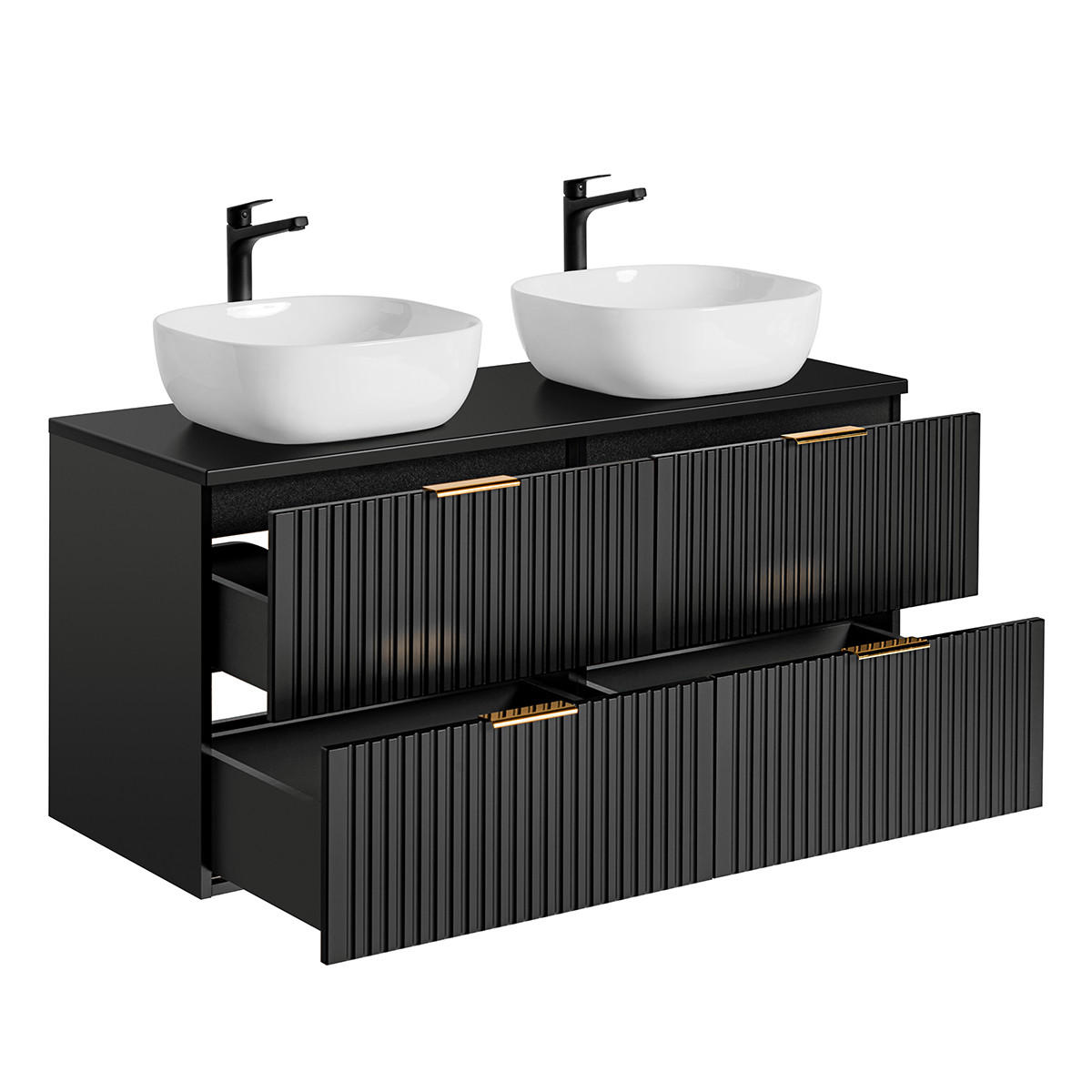 DOPPELWASCHTISCH 120.8cm Adriel Mattschwarz - Schwarz, Holzwerkstoff (120.8/59/46cm) - Petits-meubles