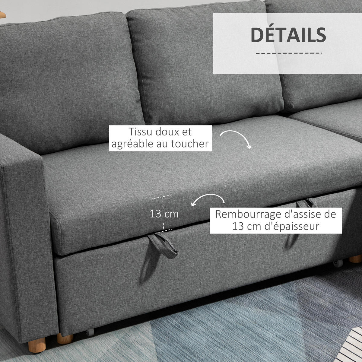 ECKSOFA Grau mit Schlaffunktion und Bettkasten - Grau, Textil (211.5/146cm) - PANGIVO