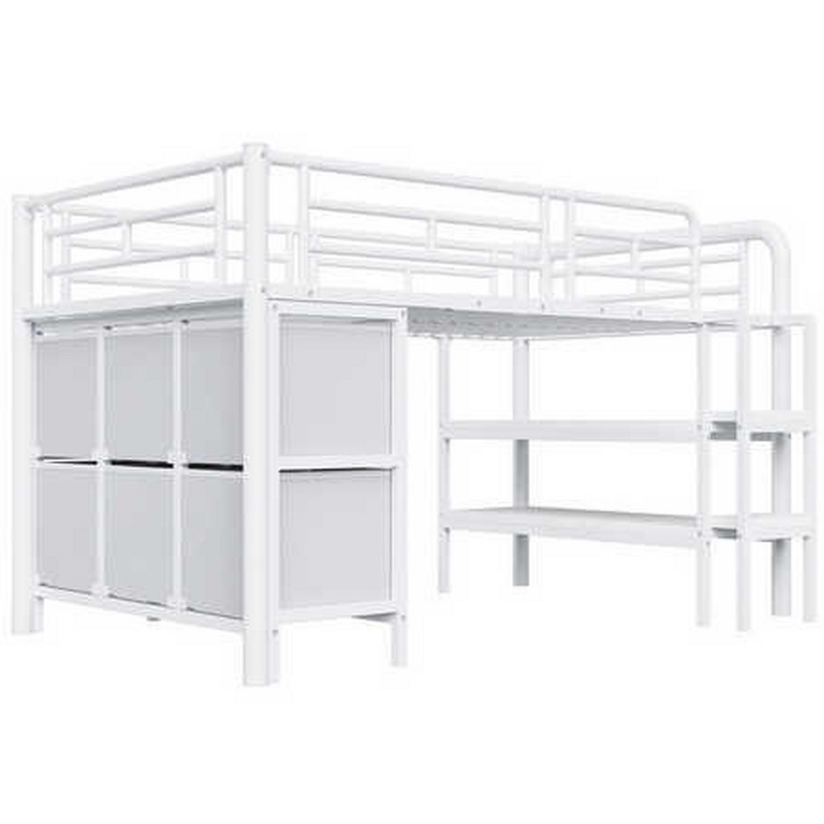 HOCHBETT 90x200 Weiß Metall Treppe Stauraum - Weiß, Metall (90/200cm) - FLIEKS