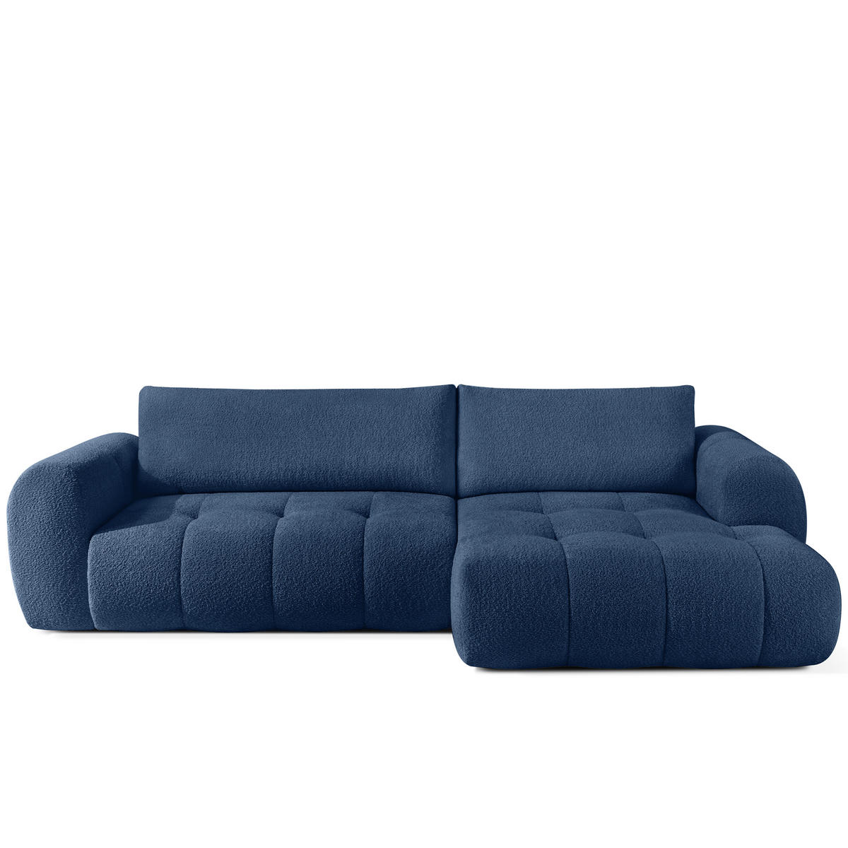 ECKSOFA MIT HOCKER LIRA, Dunkelblau, Bouclé - Dunkelblau, Holz/Holzwerkstoff (96/50cm) - KONSIMO®