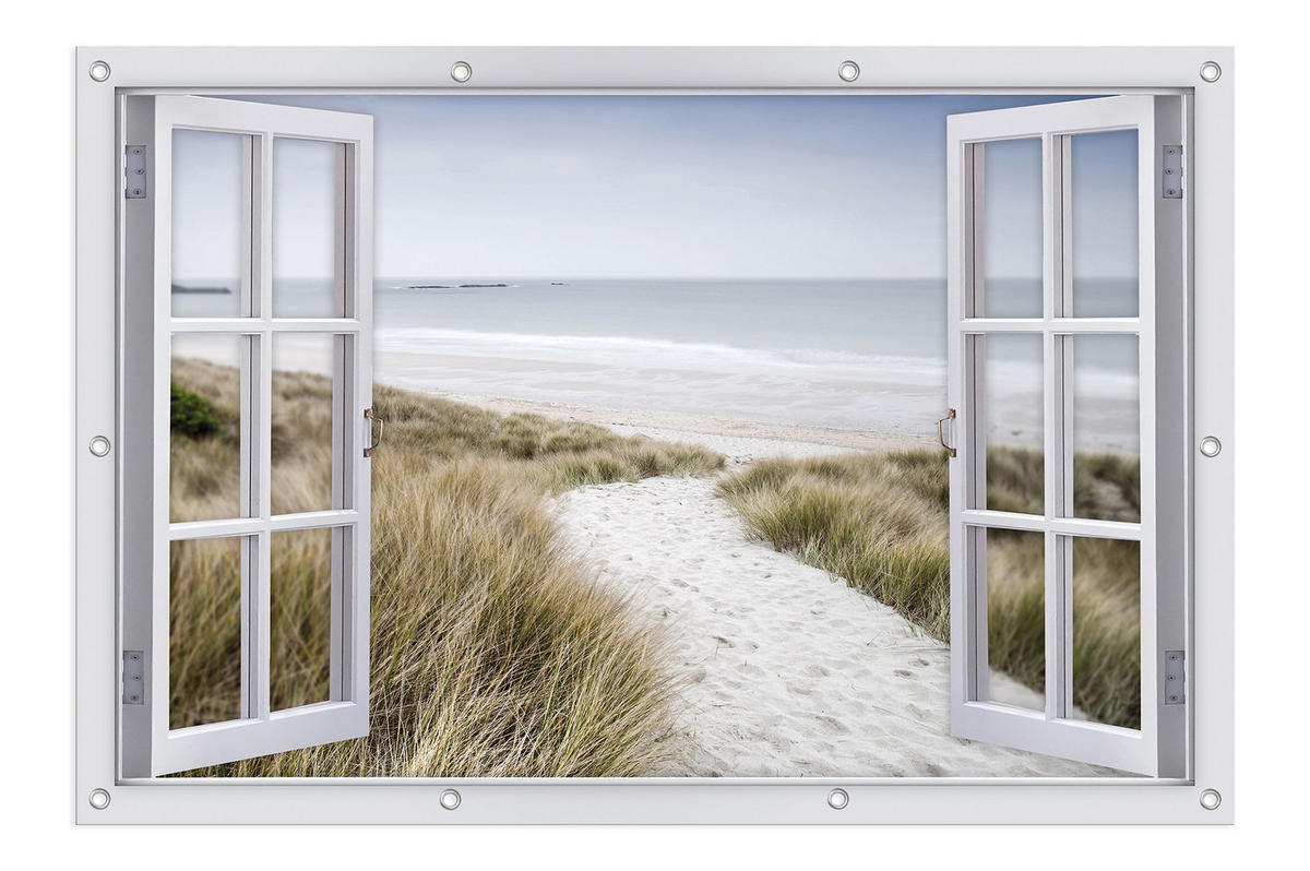 GARTEN-POSTER 120x80 cm Strand Fenster - Beige, Kunststoff (120/80/2cm) - artissimo
