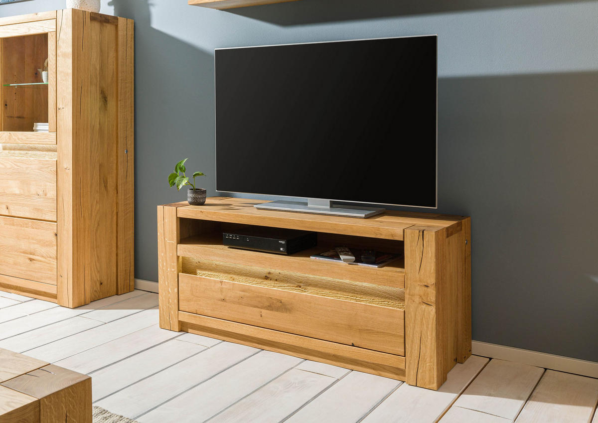 TV-BOARD Wildeiche 123x40x53 natur geölt KENT #109 - Naturfarben, Holz (123/53/40cm) - Massivmoebel24