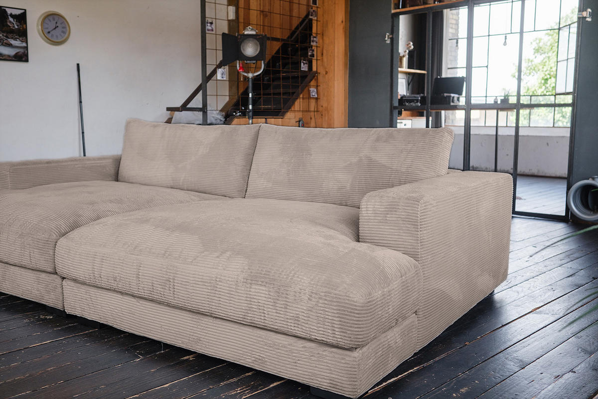 BIG SOFA-SET 6-TLG MADELINE Taupe Cord - Taupe/Schwarz, Kunststoff/Textil (290/85/170cm) - KAWOLA