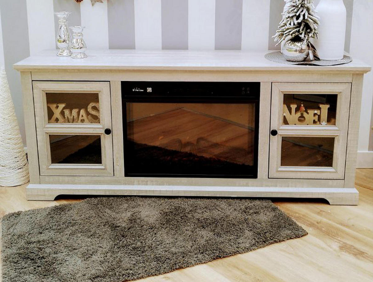 ELEKTROKAMIN in rustikaler Anrichte Grau mit elektrischem Kamin und Heizung 2000 W - Grau, Glas (147/63/40cm) - Purline