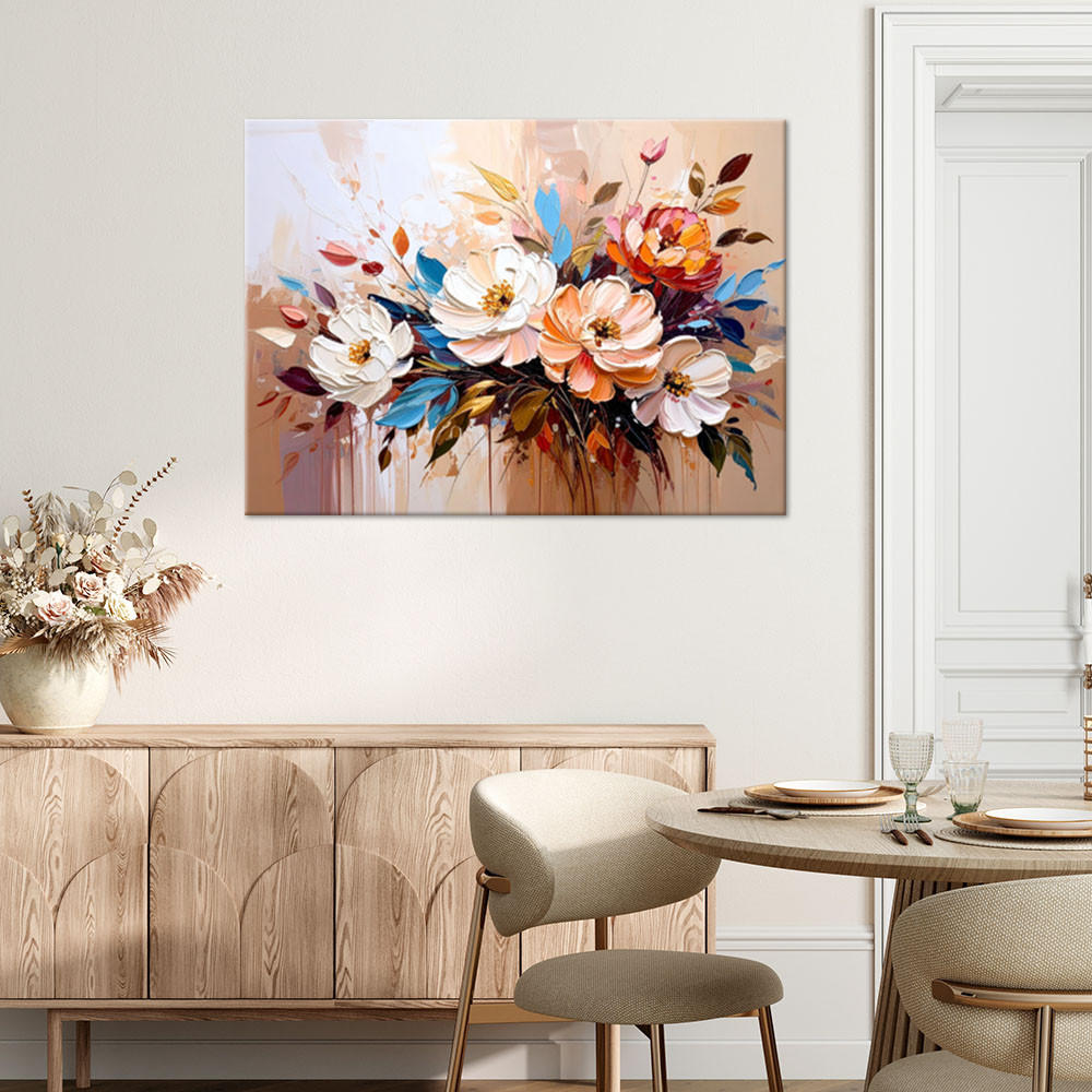 LEINWANDBILD Blumenstrauß Bunte Abstraktion 120x80cm - Beige, Textil (120/80cm) - Feeby