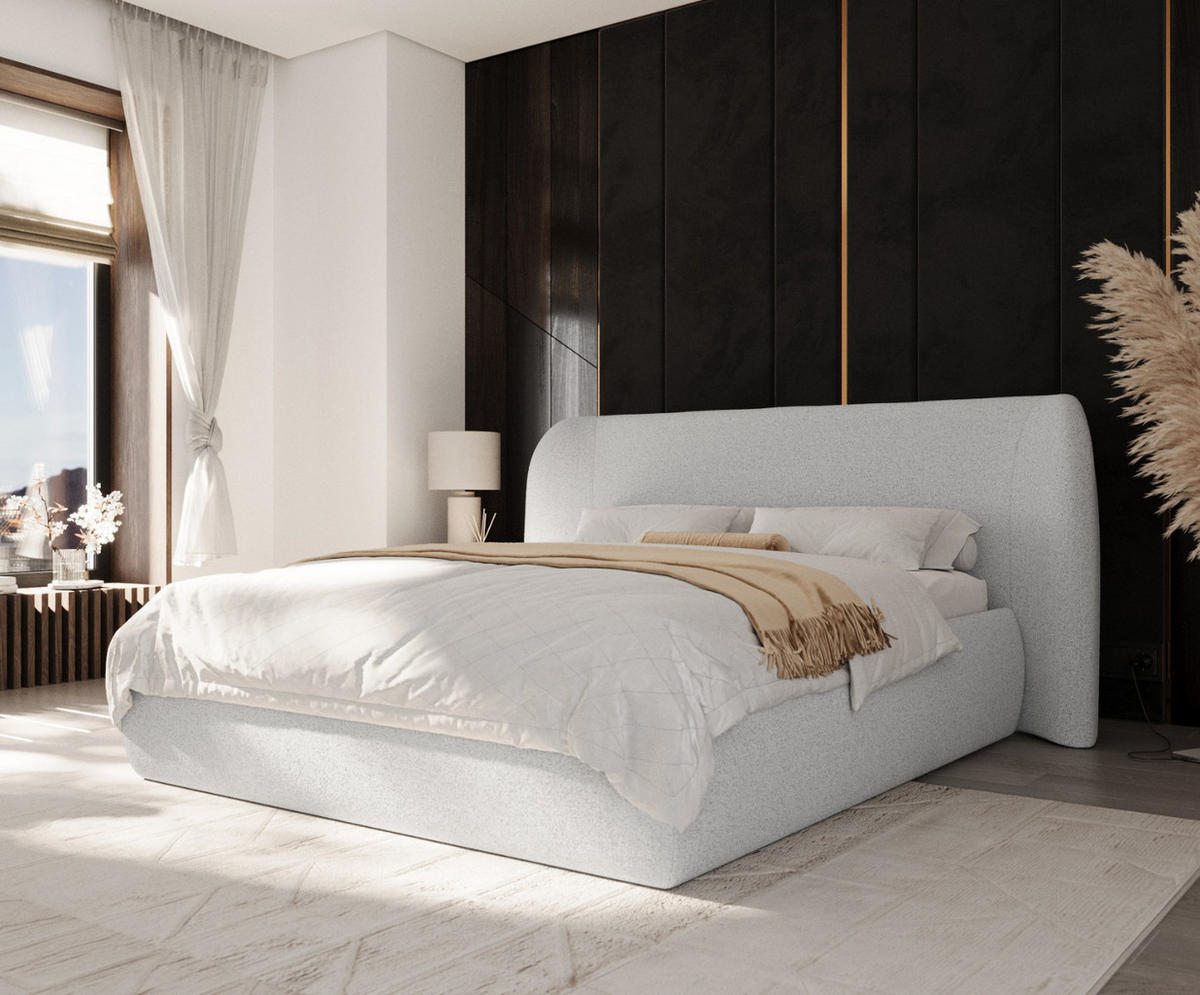 POLSTERBETT Bellano mit Stauraum 140/200 cm Hellgrau im Riva Stoff - Hellgrau/Schwarz, Holz/Holzwerkstoff (140/200cm) - AltaBeds