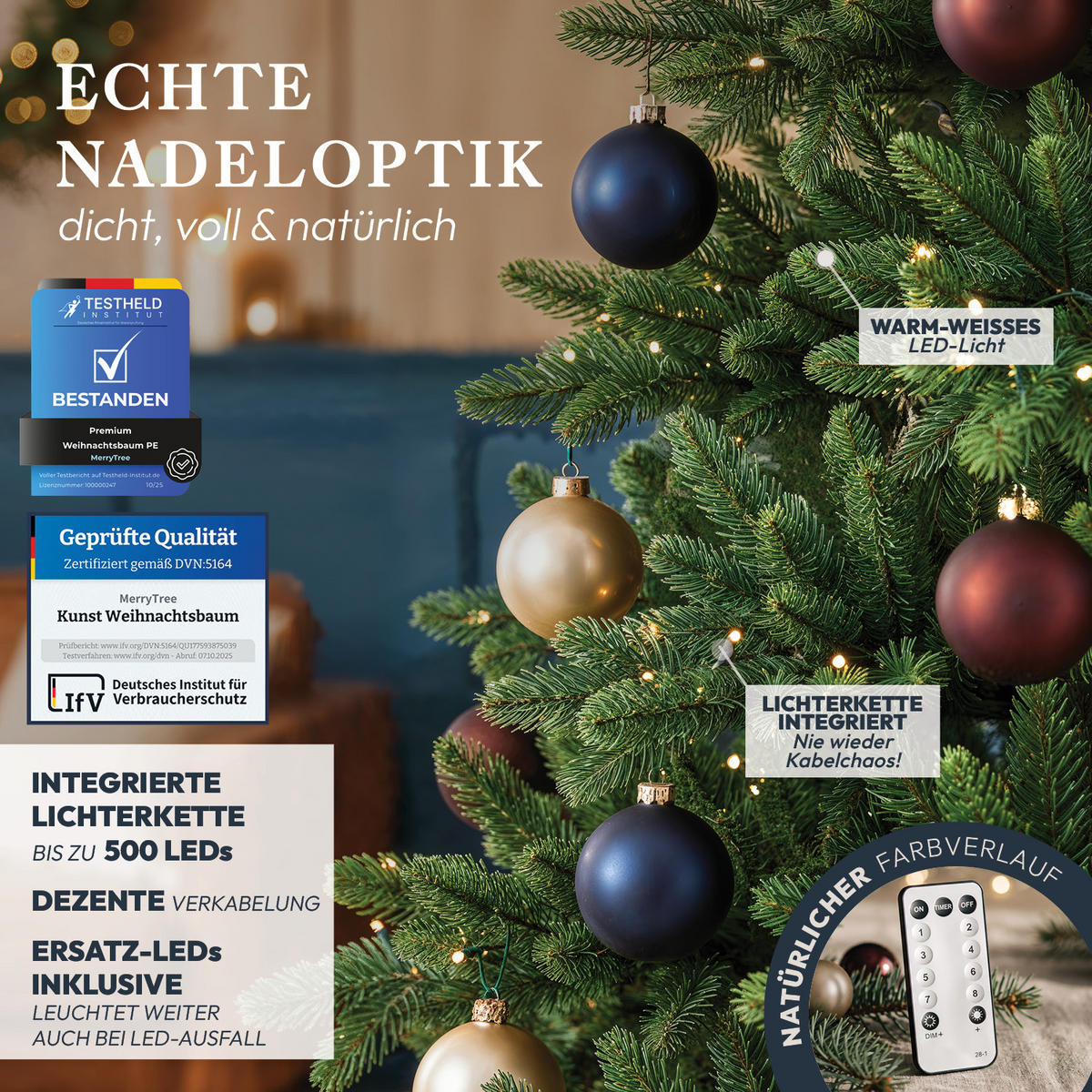 WEIHNACHTSBAUM mit PE-Spritzguss-Nadeln und LED Beleuchtung, 210 cm - Grün, Kunststoff (210cm) - Merry Tree