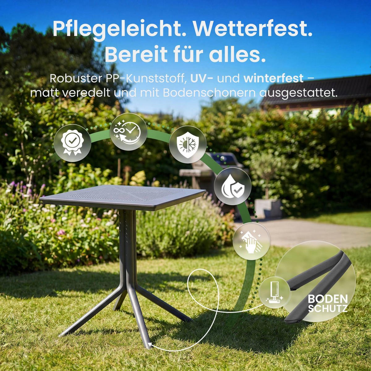 GARTENTISCH eckig 80/80/74 cm Kunststoff Dunkelgrau - Dunkelgrau, Kunststoff (80/80/74cm) - CLP