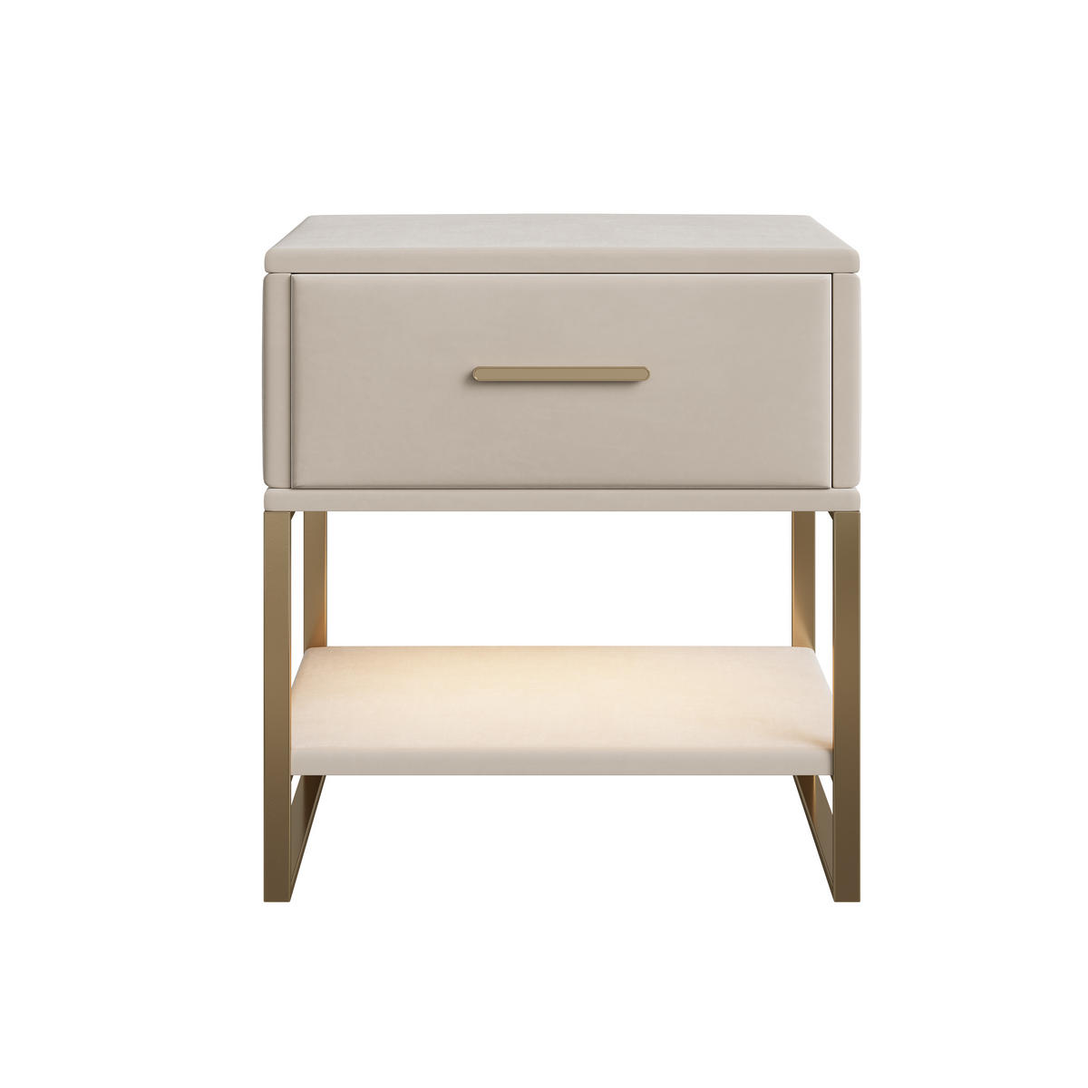 NACHTTISCH 2er Set Samt LED 1 Schublade beige - Beige, Holz (31/50/40cm) - LEBENLANG