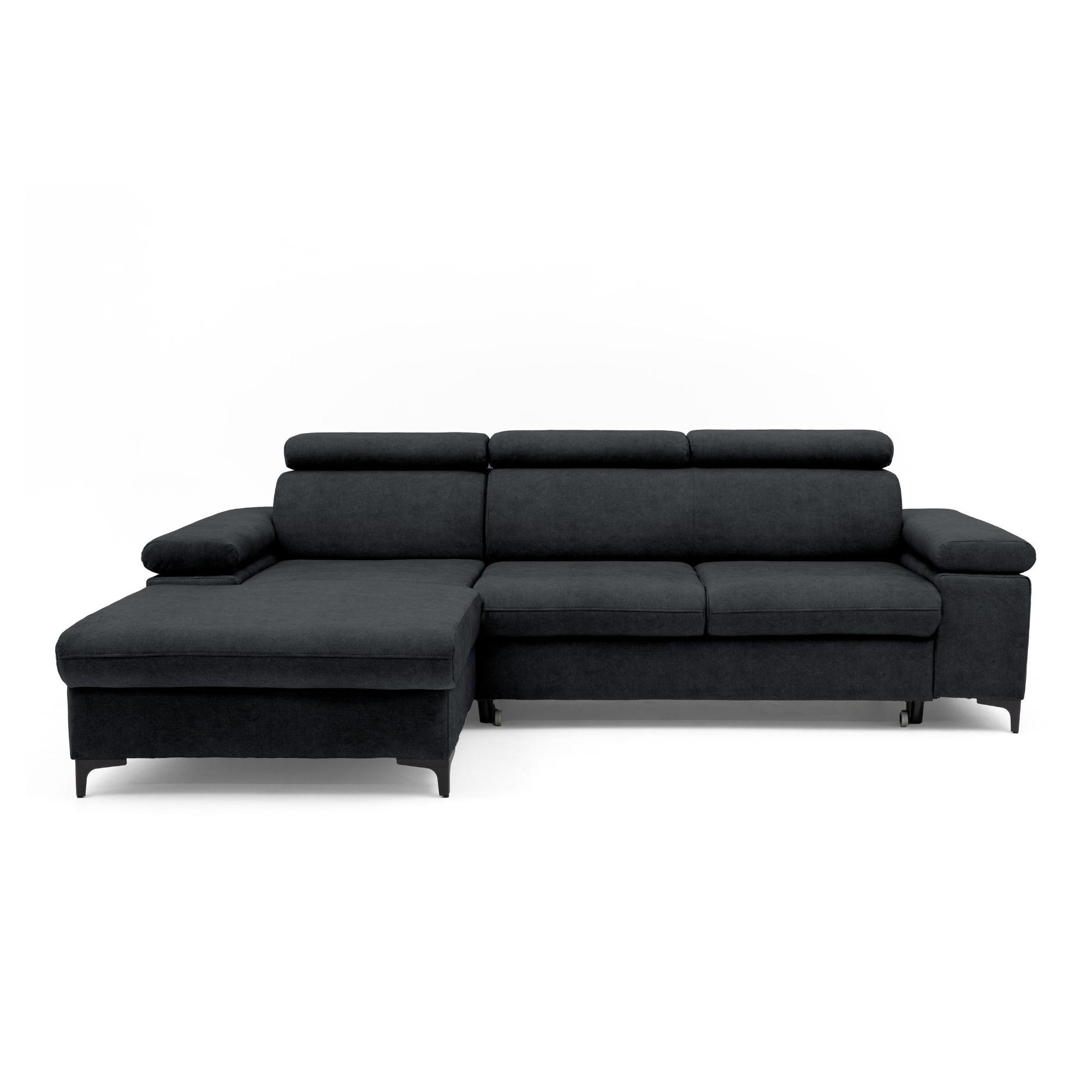 ECKSOFA MAVIC L Links mit Schlaffunktion Velours Graphit - Graphitfarben/Schwarz, Glas/Holz (176/257cm) - Muffo