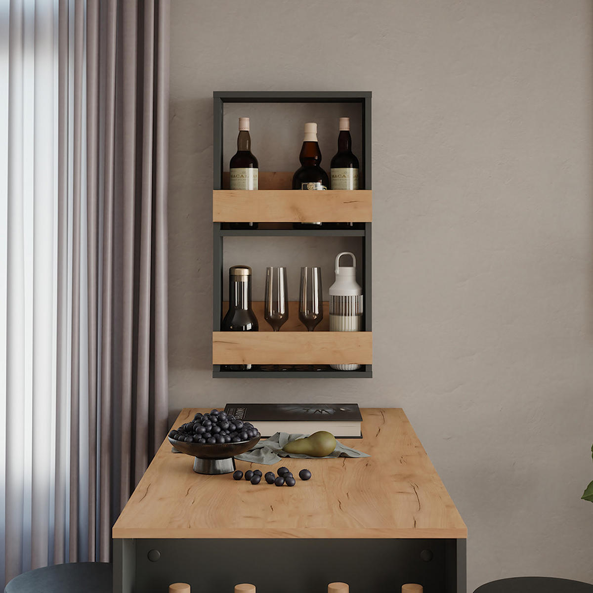 STOJAN NA SKLENIČKY NA VÍNO Repose Zlatý dub power/antracit - medově dubová/antracitová, kompozitní dřevo (40/72/15.1cm) - Vicco