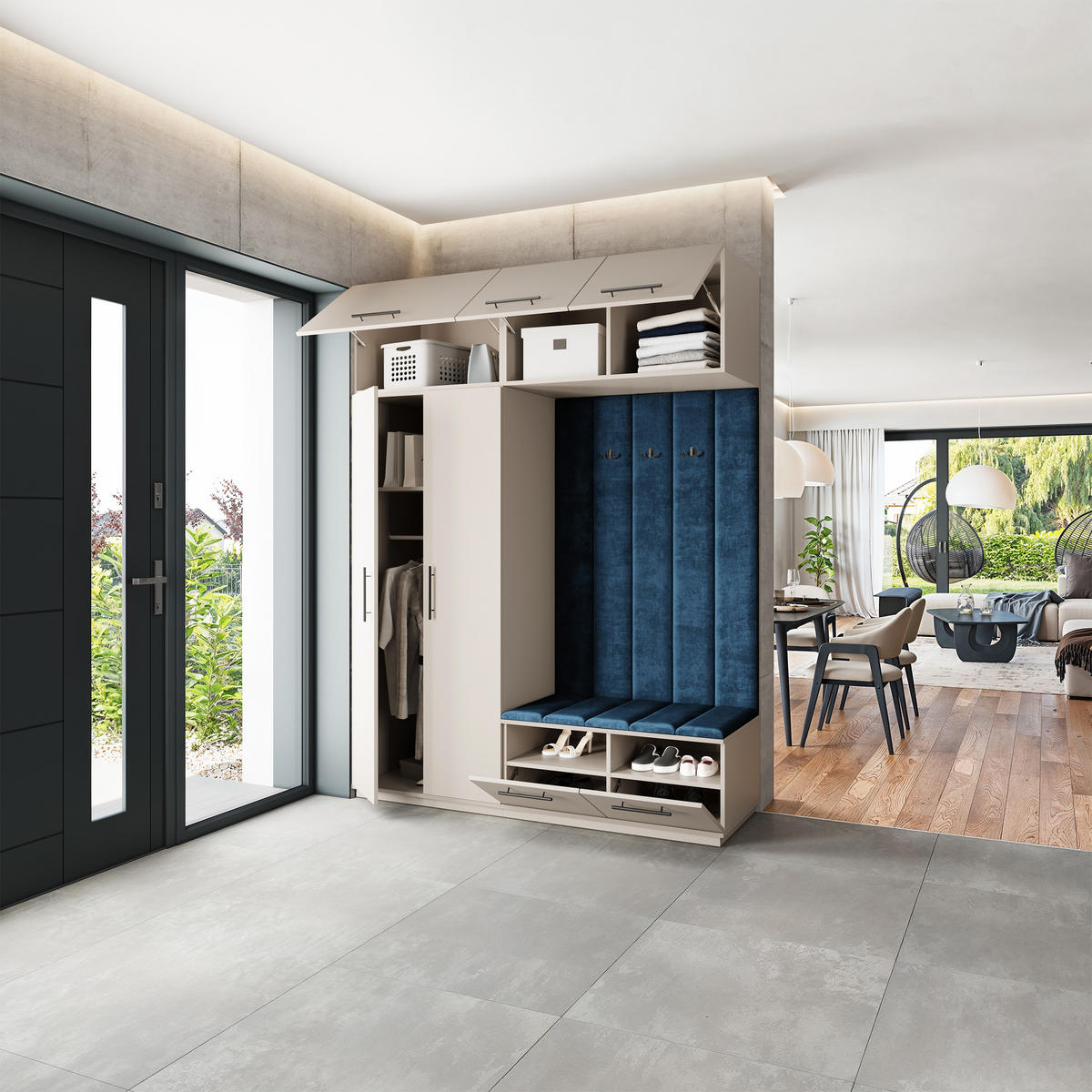 GARDEROBENSCHRANK REMA 180/240/60 cm Modern Garderobe-Set Kaschmir - Kaschmir/Blau, Holzwerkstoff (180/240/60cm) - MASSENO