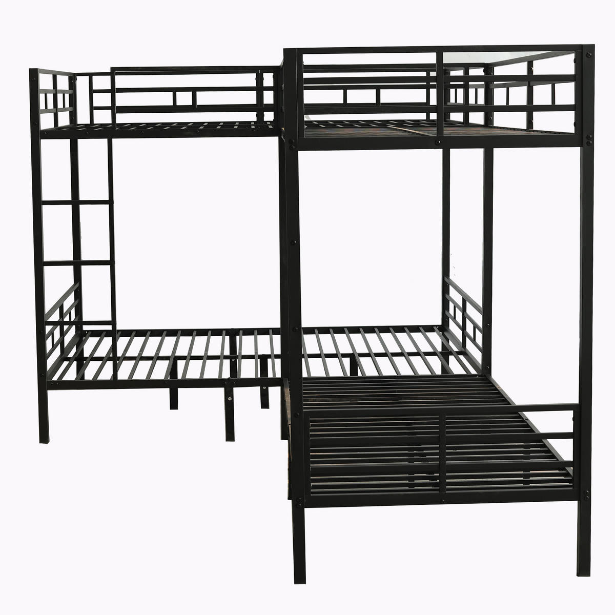 ETAGENBETT 90/140/200 cm DE-02266, in Schwarz, mit dreistufiger Leiter - Schwarz, Metall (140/200cm) - ComfortXL