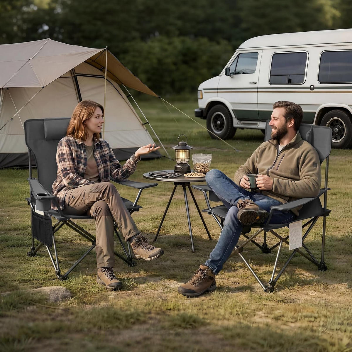 CAMPINGSTUHL Faltbar 2er Set mit Fußablage Grau - Grau, Textil (84/88.5/160cm) - Woltu