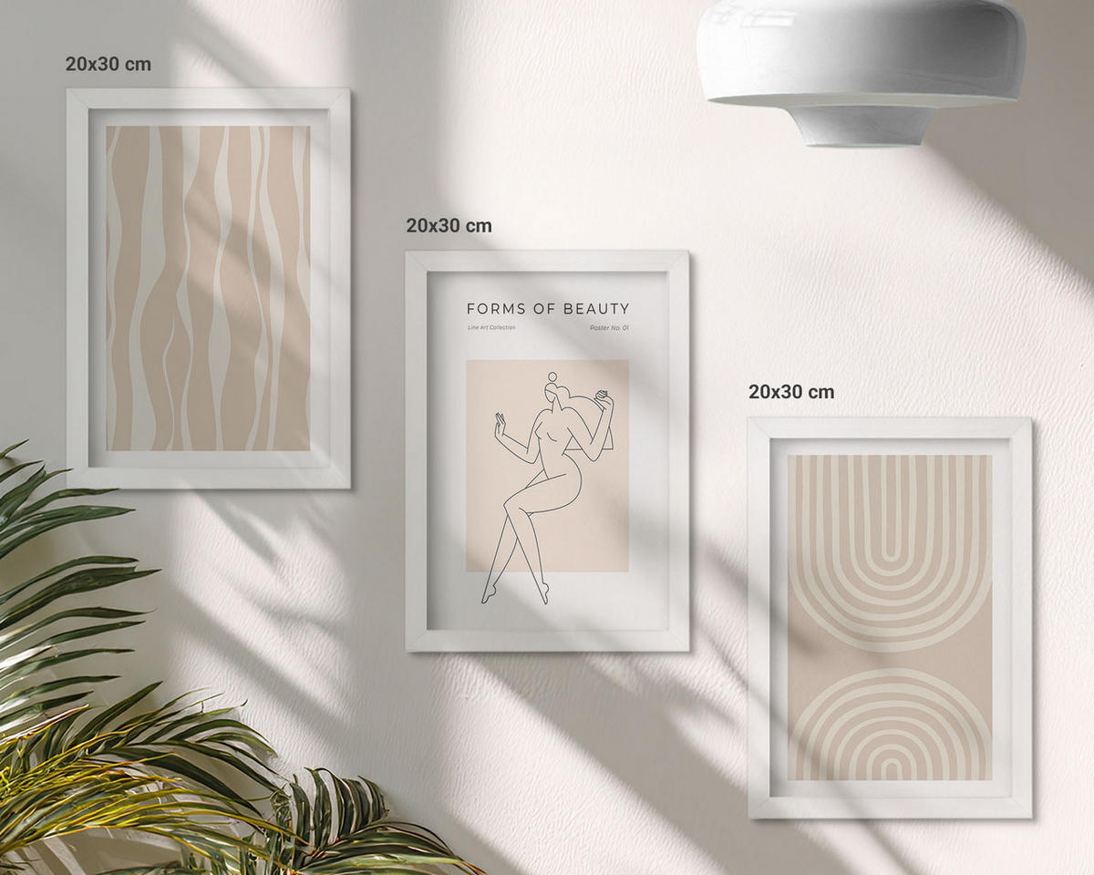 WANDBILDER 3er-Set - 20x30 cm Weißer Rahmen - Abstrakte Boho-Dekorationen - Weiß, Kunststoff (20/30cm) - ArtPrintCave