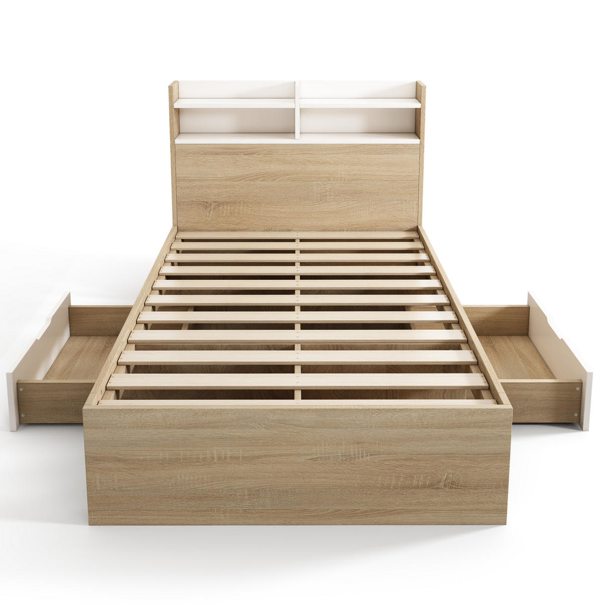 POLSTERBETT 90x200 cm in Eiche mit Matratze & Stauraum - Eichefarben, Holzwerkstoff (90/200cm) - Modfu