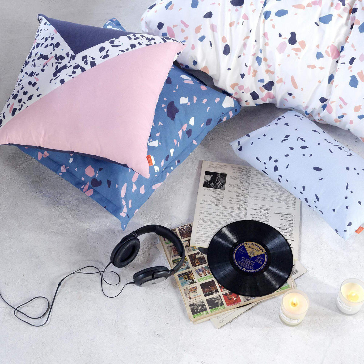 KISSENBEZUG terrazzo 50x50 + 50x30 cm mehrfarbig - Multicolor, Textil (50/50cm) - Happy Friday