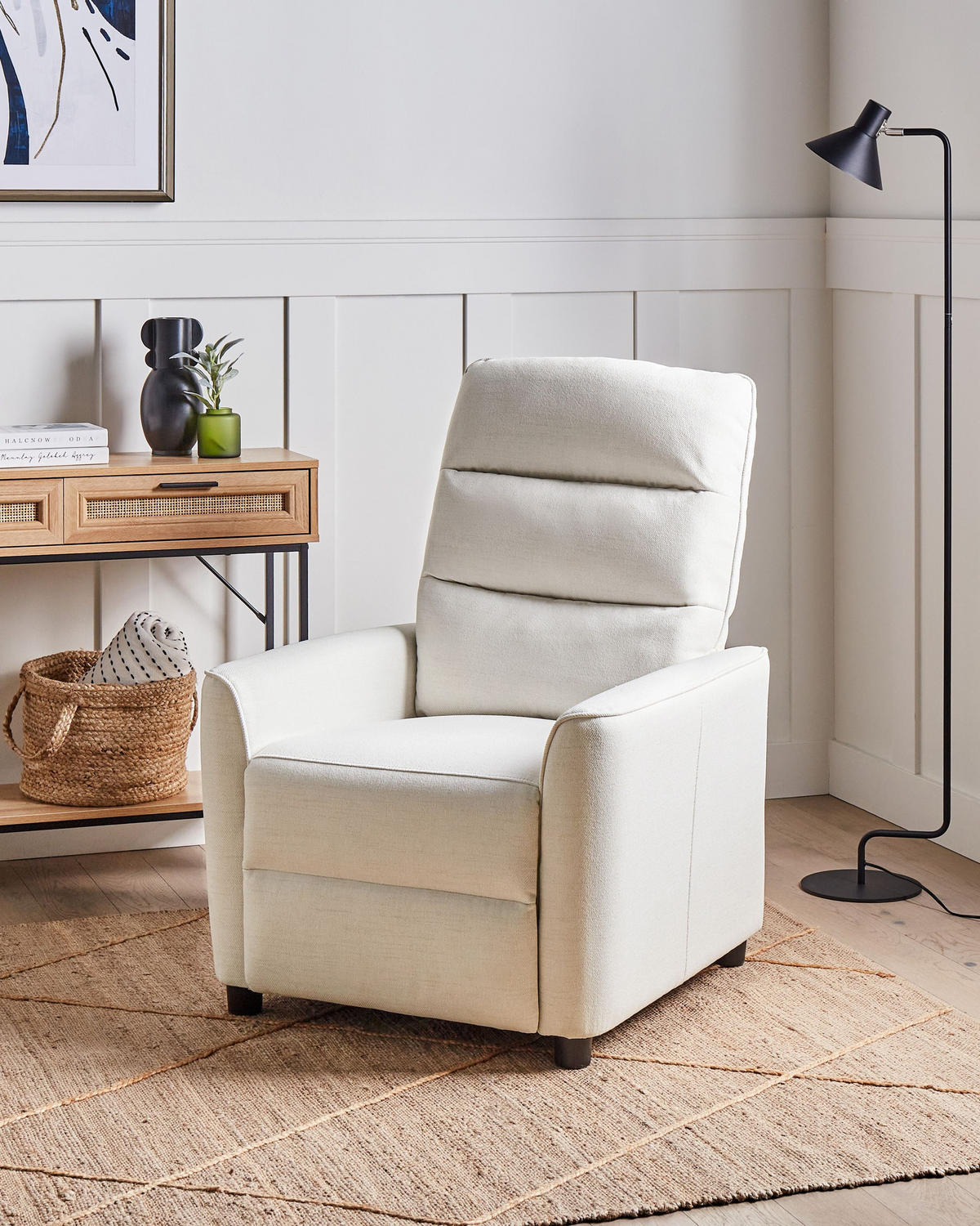 FERNSEHSESSEL Cremeweiß Sande - Schwarz/Weiß, Textil (76/102/83cm) - Beliani