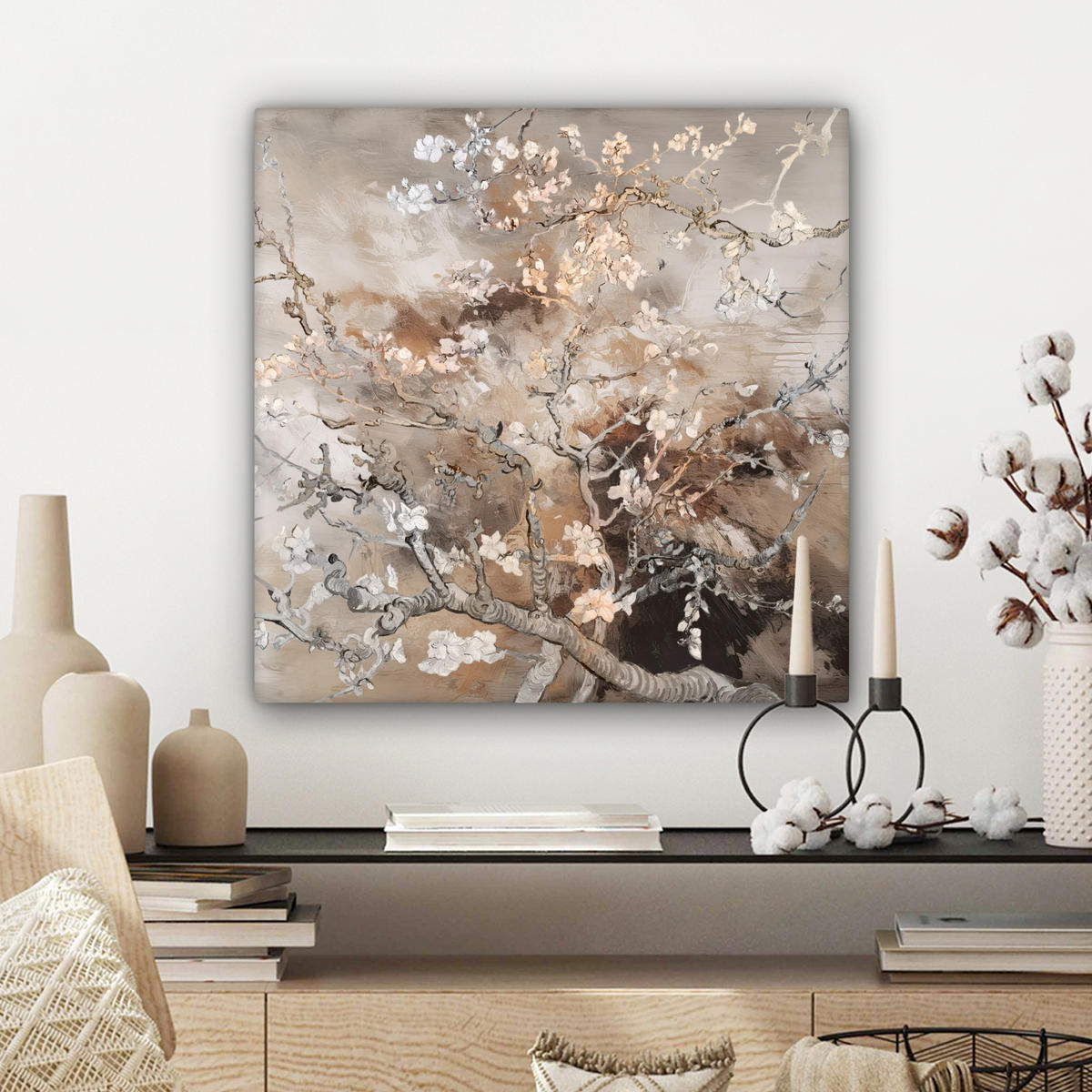 LEINWANDBILD Mandelblüte - Kunst - Van Gogh - Beige - Abstrakt 50x50 cm - Braun, Textil (50/50cm) - MuchoWow