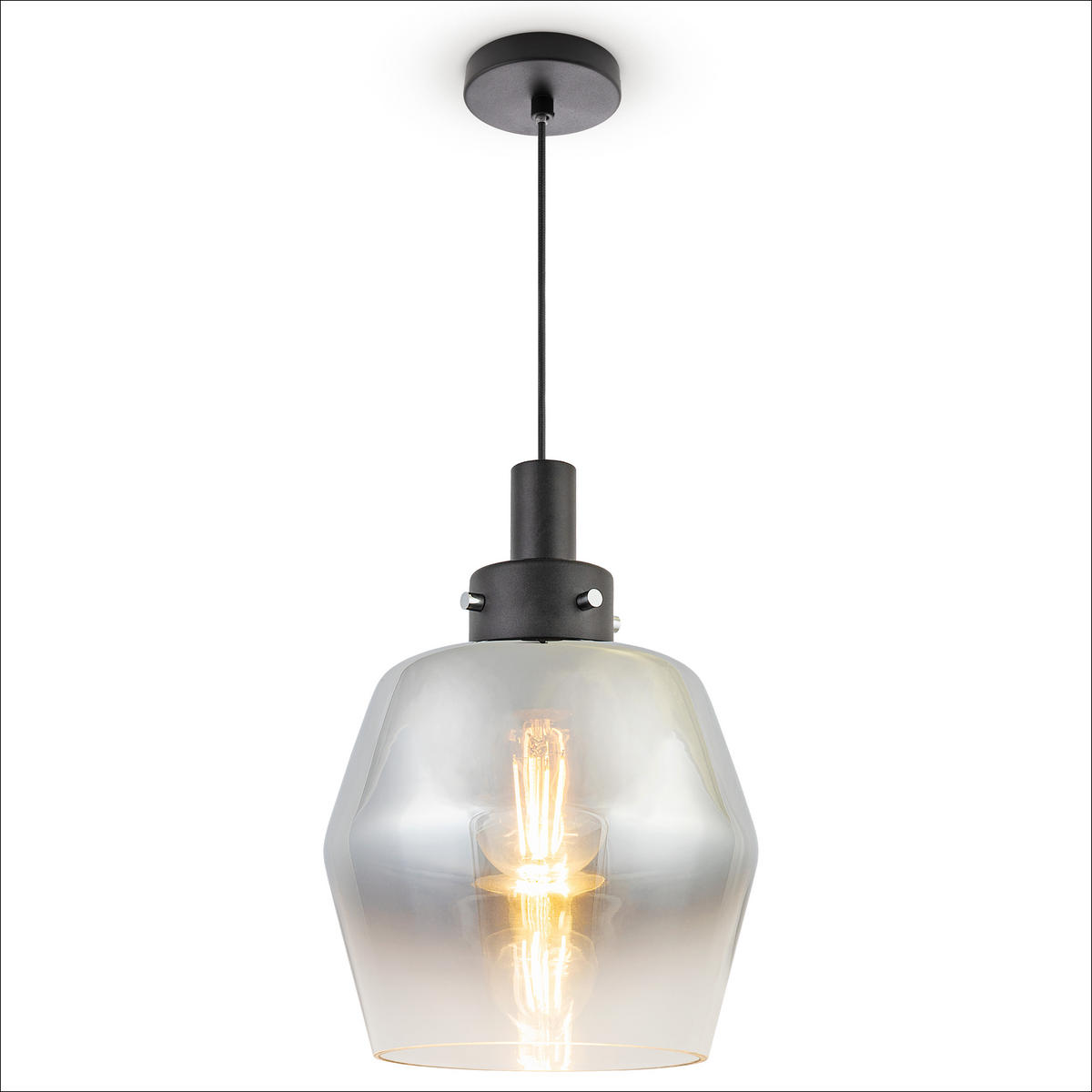 PENDELLEUCHTE Dana - Chromfarben/Schwarz, Metall (19/19/26.8cm) - Paco Home