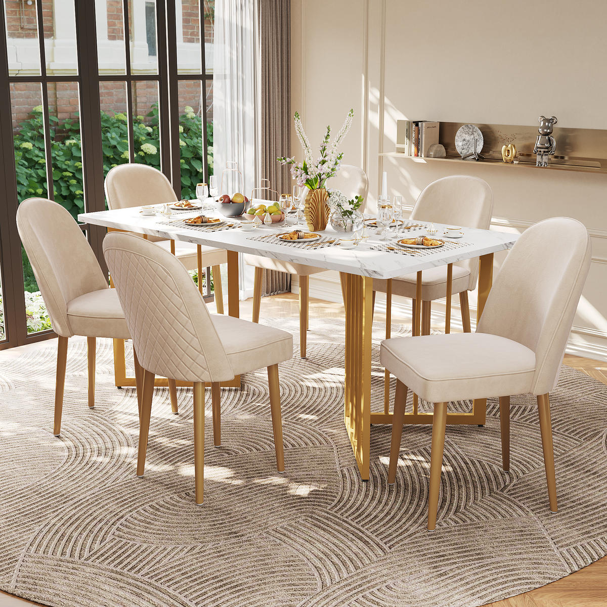 ESSZIMMERSTUHL 2-Tlg Beige Samt, Gold Beine, Wohnzimmer - Beige, Metall (45.5/87.5/62cm) - FLIEKS