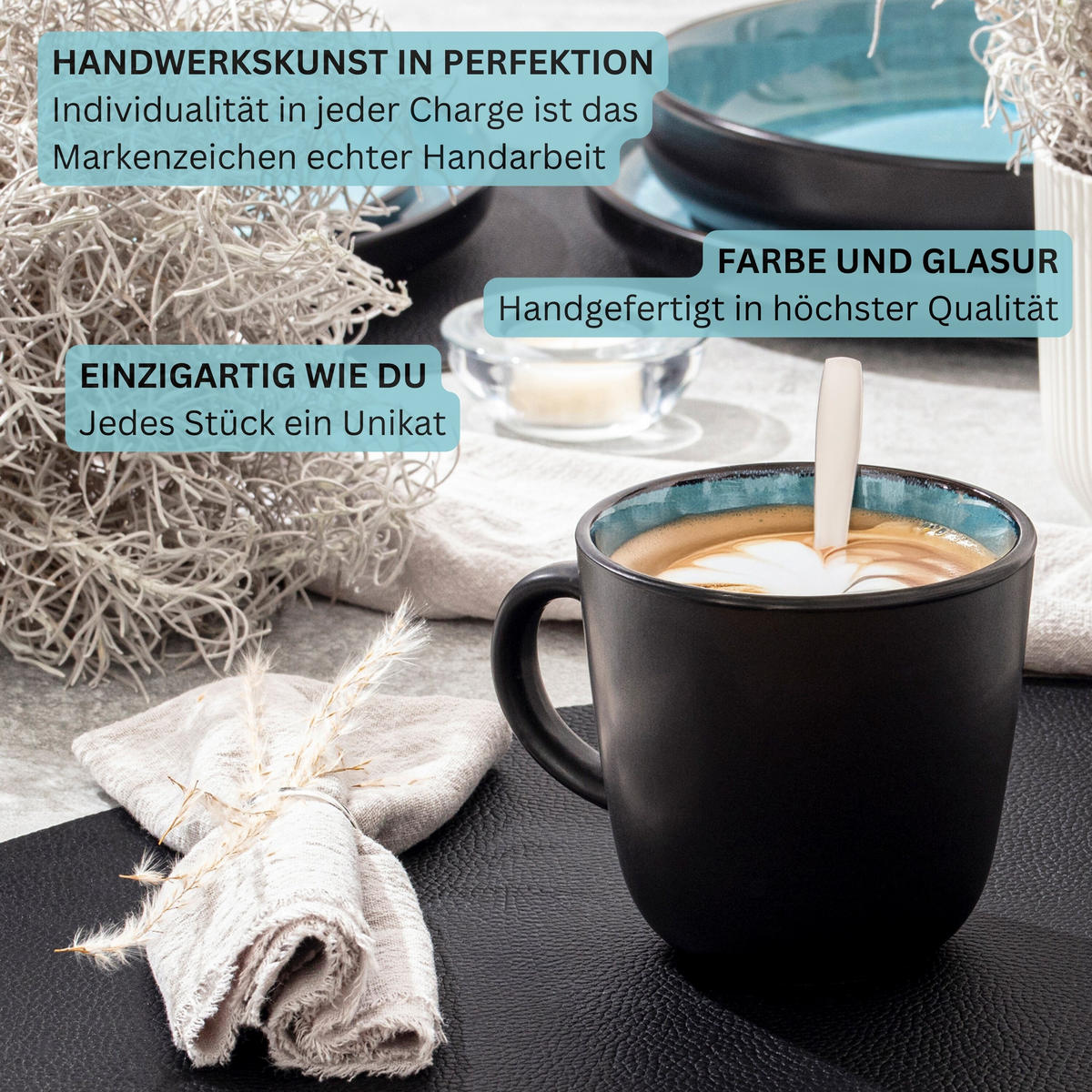 KAFFEEBECHER SET GRANADA - 6 teilig aus Steingut - Blau, Stein (0.43L) - Sänger