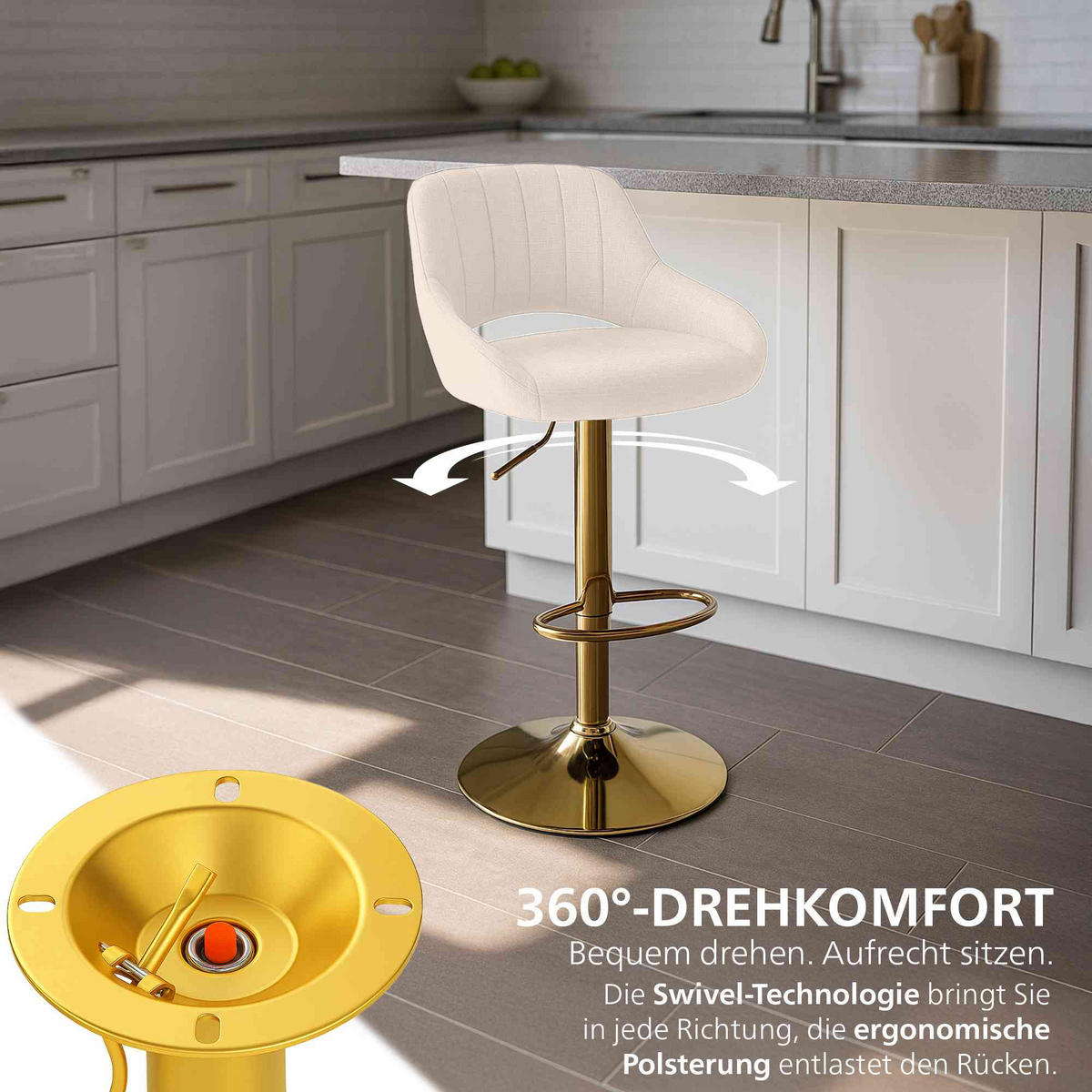 BARHOCKER Stoff Creme - Goldfarben/Creme, Textil/Metall (47/85/48cm) - CLP